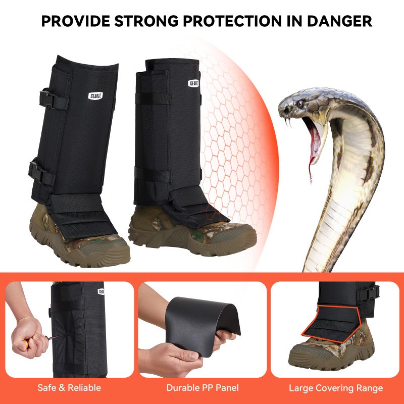 GearOZ Snake Gaiters Snake Chaps, Waterproof Lower Legs Snake Guards, Snake Bite Protective Gaiters, Anti-Snake Boots for Men/Women, Adjustable Size for Hunting/Hiking/Farm Working, Black - Image 3